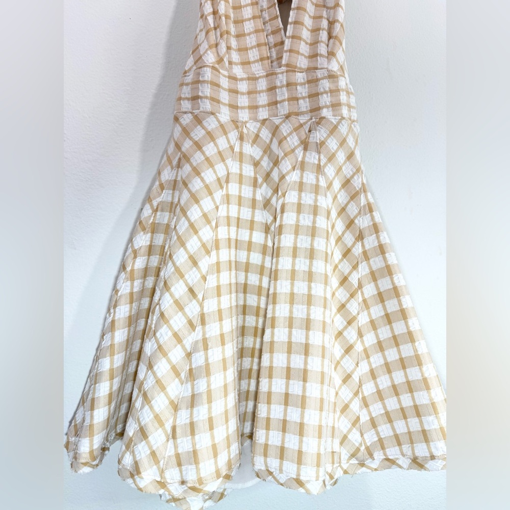 Free People “Do the Twist” Halter Mini Dress Gingham Ivory Combo Size 6 - Picture 7 of 11